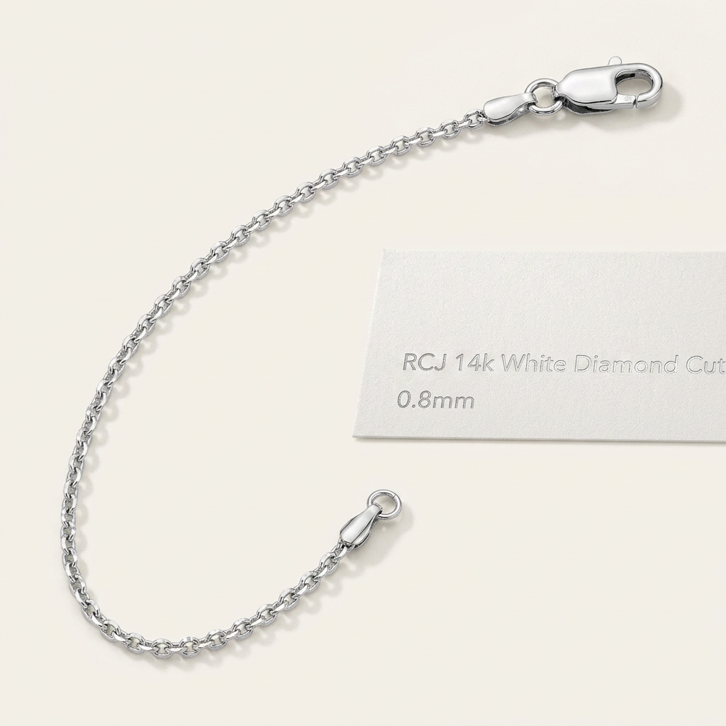 14k White Diamond Cut Cable Link Chain 0.8mm DestGlow