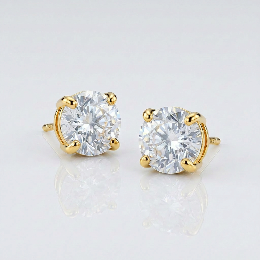 14k Yellow Gold 8.0mm Round CZ Stud Earrings DestGlow