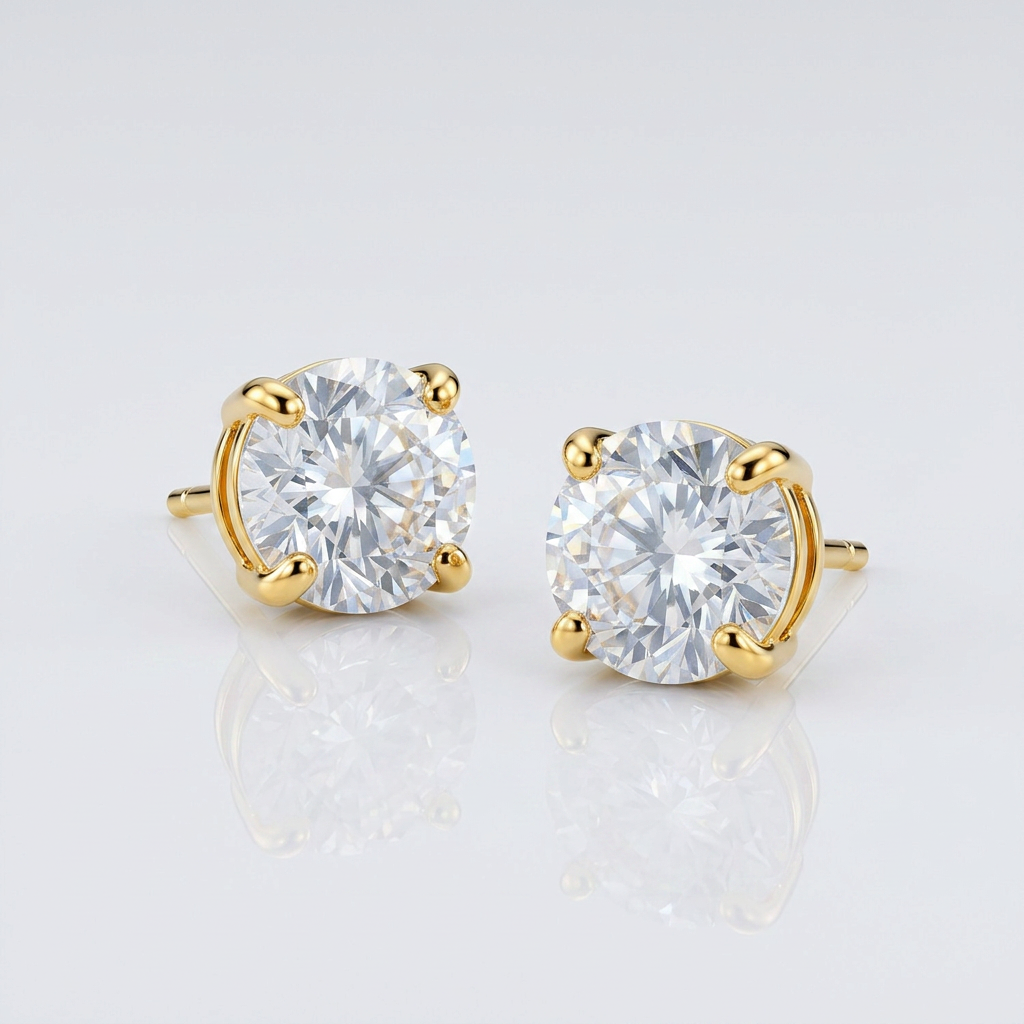 14k Yellow Gold 8.0mm Round CZ Stud Earrings
