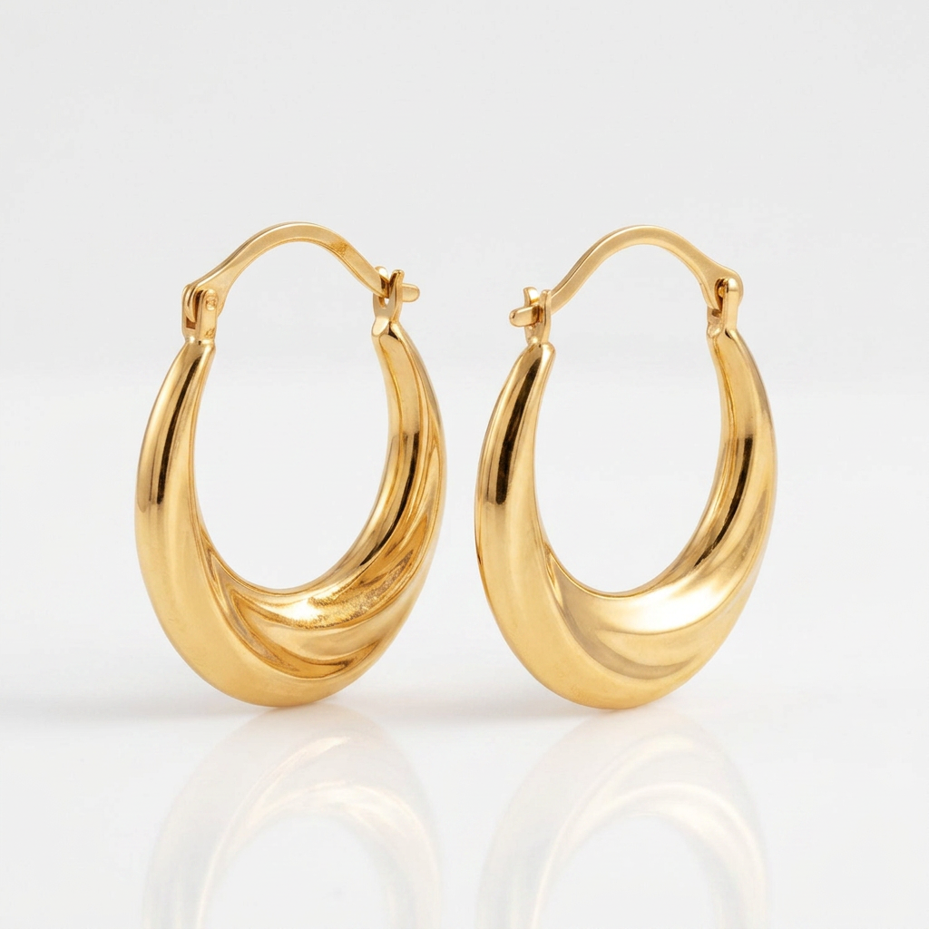 14k Yellow Gold Graduated Oval Hoop Earrings