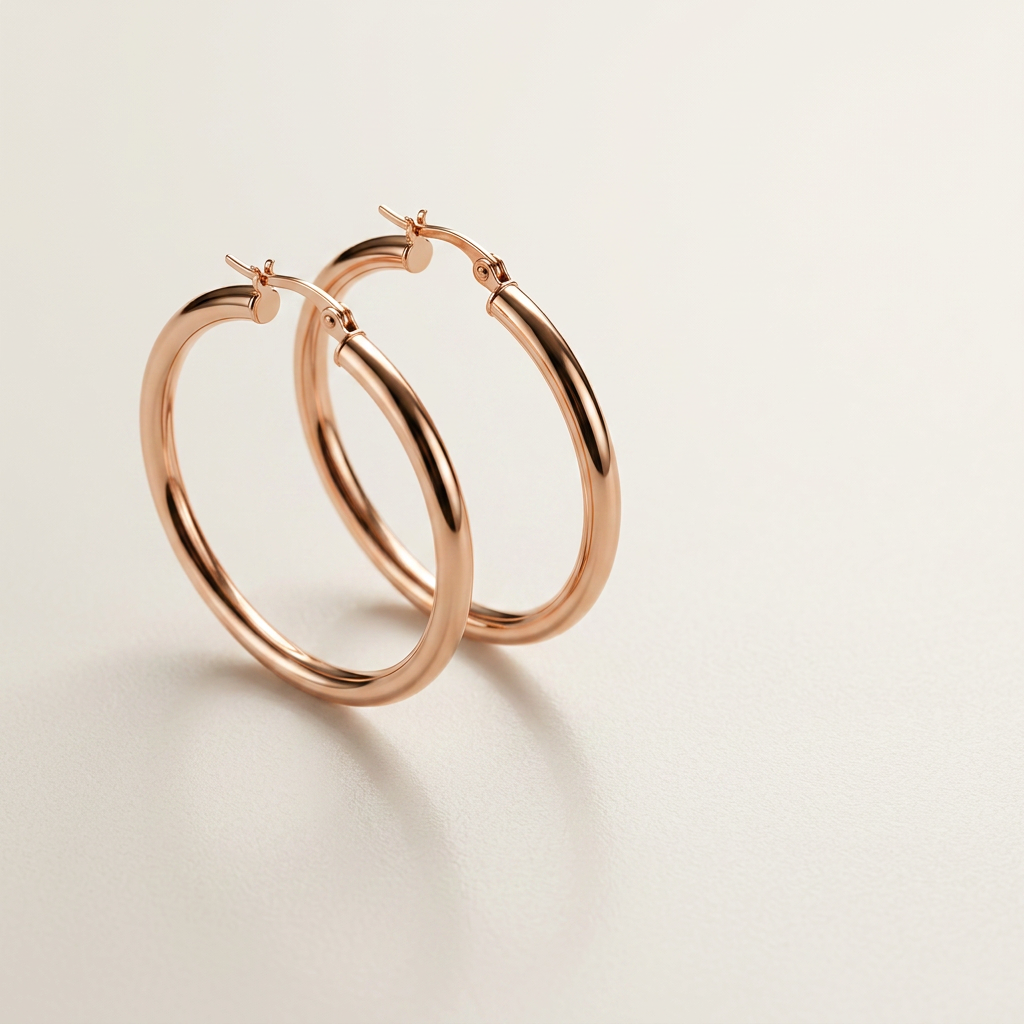 14k Rose Gold Polished Hoop Earring (25 mm) DestGlow