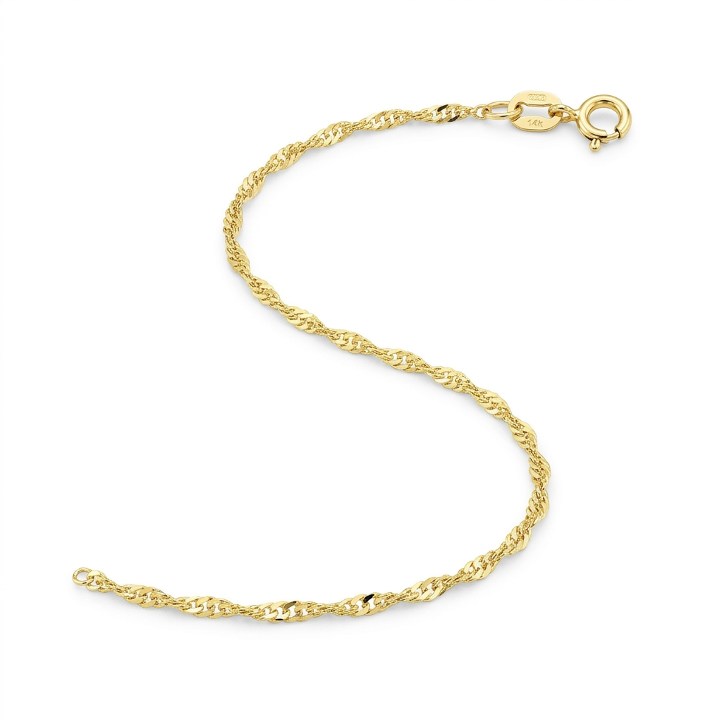 14k Yellow Gold Singapore Anklet 1.5mm DestGlow