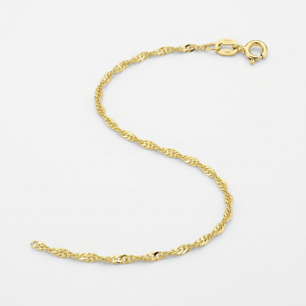 14k Yellow Gold Singapore Anklet 1.5mm DestGlow