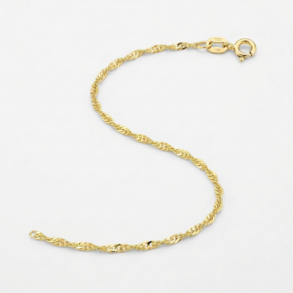 14k Yellow Gold Singapore Anklet 1.5mm DestGlow