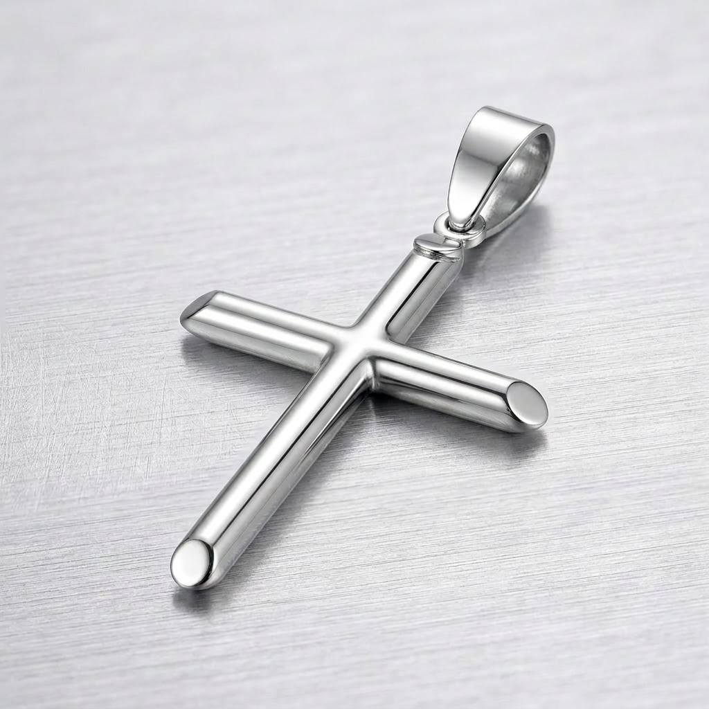 14k White Gold Slim Cross with Tapered Ends Pendant DestGlow