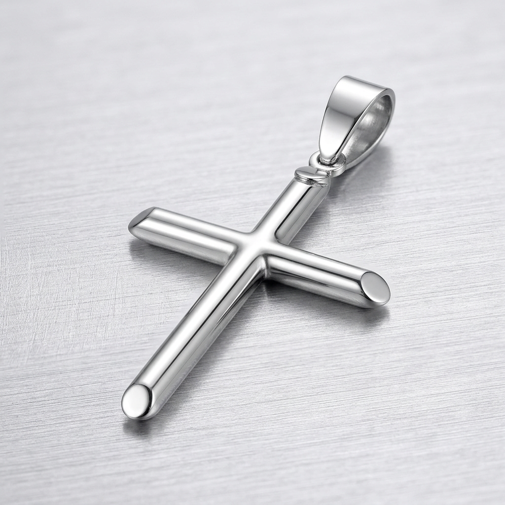14k White Gold Slim Cross with Tapered Ends Pendant