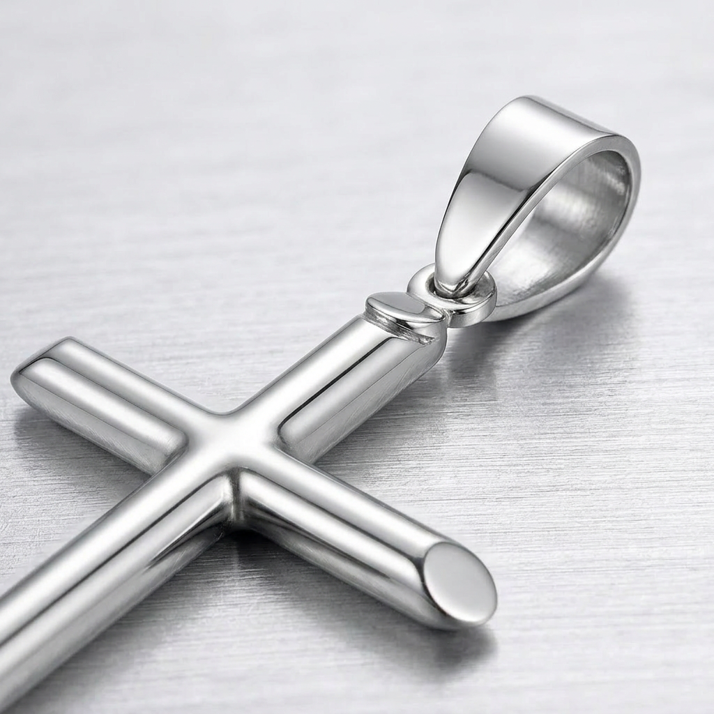 14k White Gold Slim Cross with Tapered Ends Pendant DestGlow