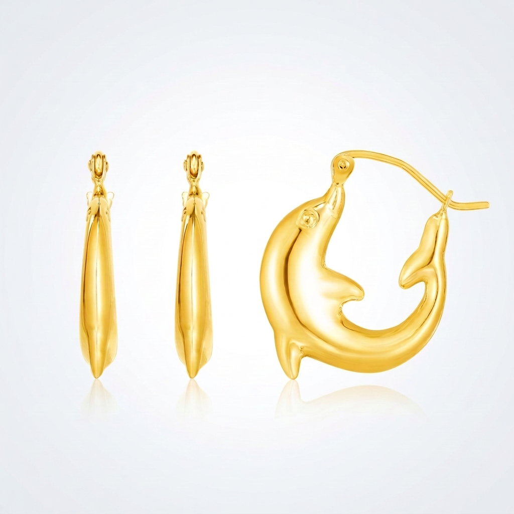 14 k Yellow Gold Dolphin Hoop Earrings DestGlow