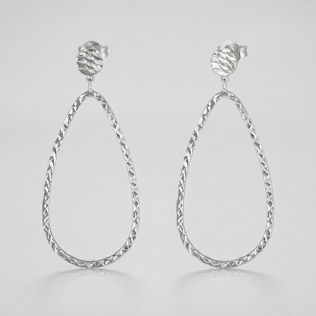 14k White Gold Textured Teardrop Motif Post Earrings DestGlow