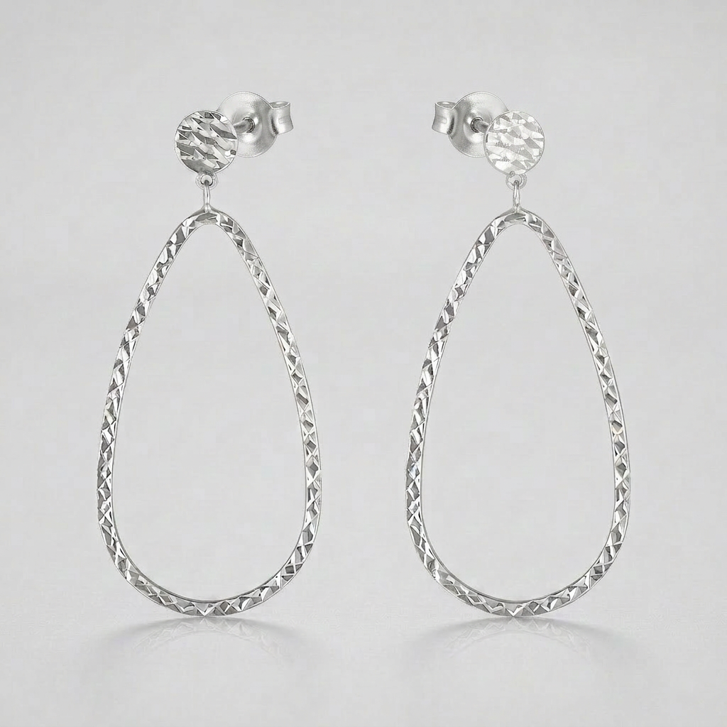 14k White Gold Textured Teardrop Motif Post Earrings DestGlow