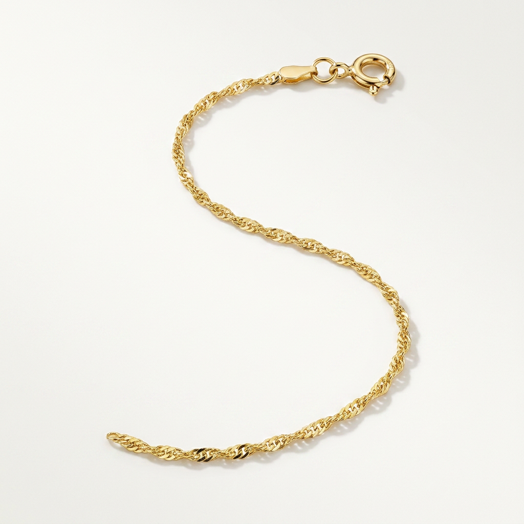 10k Yellow Gold Singapore Anklet 1.5mm DestGlow