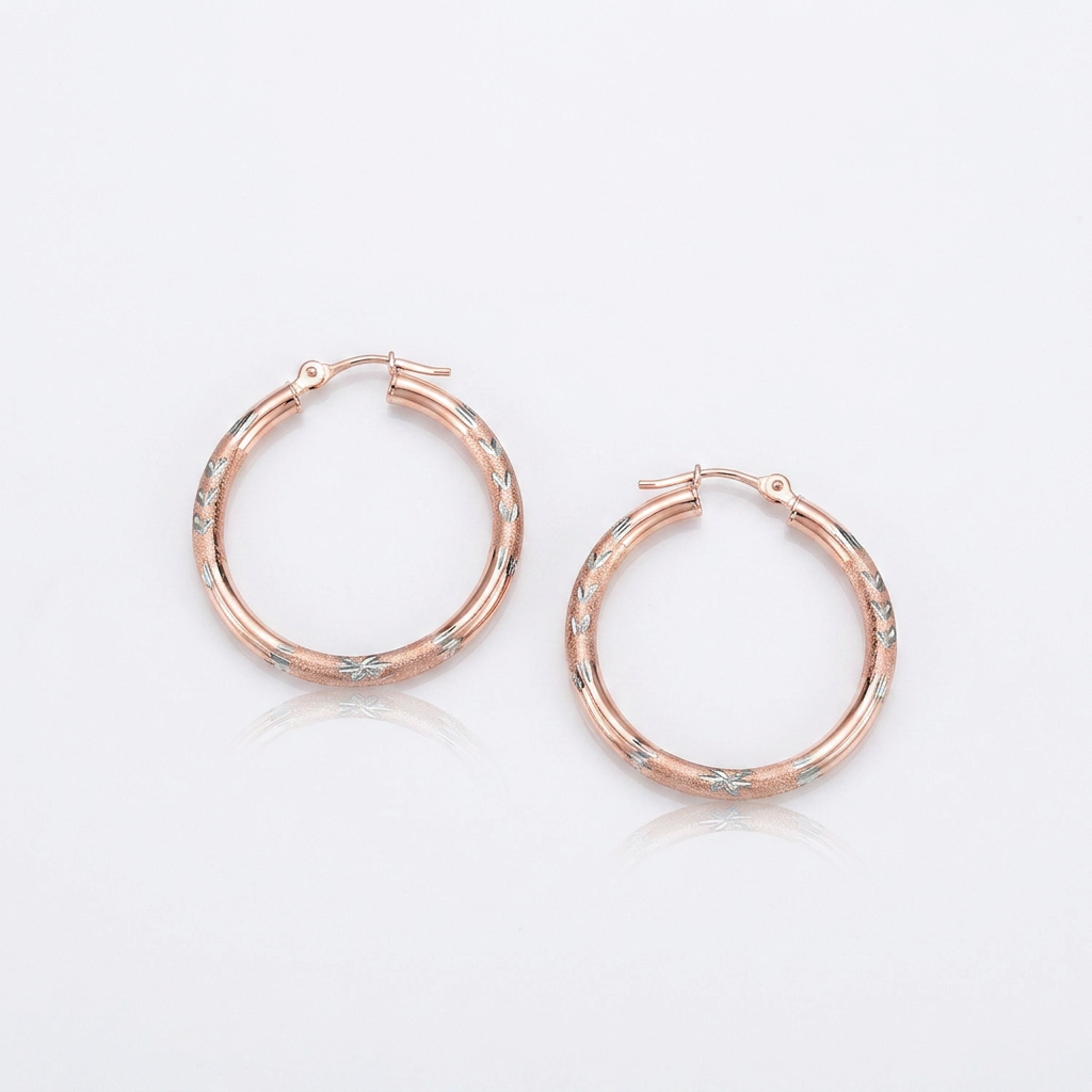 14k Rose Gold Fancy Diamond Cut Hoop Earrings (25mm Diameter) DestGlow