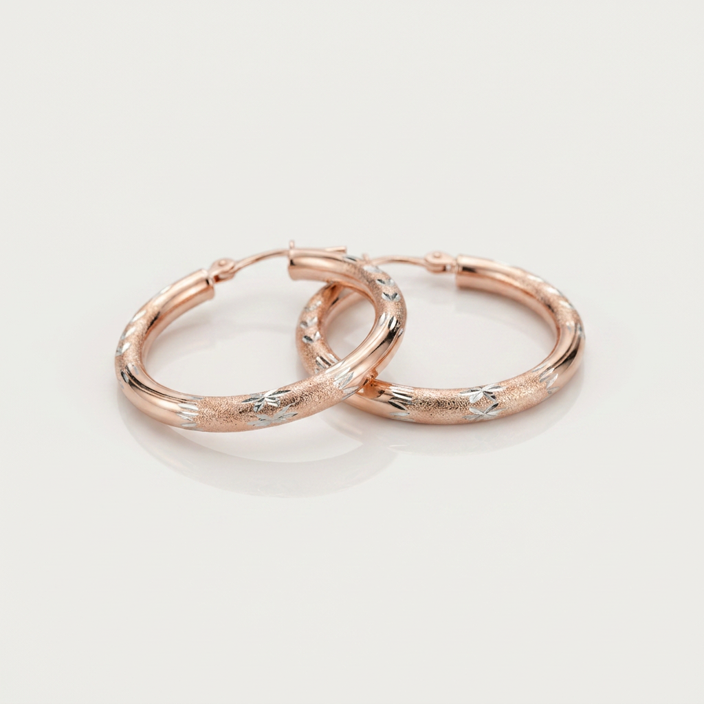 14k Rose Gold Fancy Diamond Cut Hoop Earrings (25mm Diameter) DestGlow