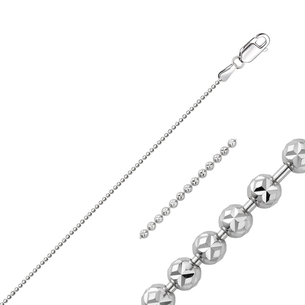 14k White Gold Diamond-Cut Bead Chain 1.2mm DestGlow