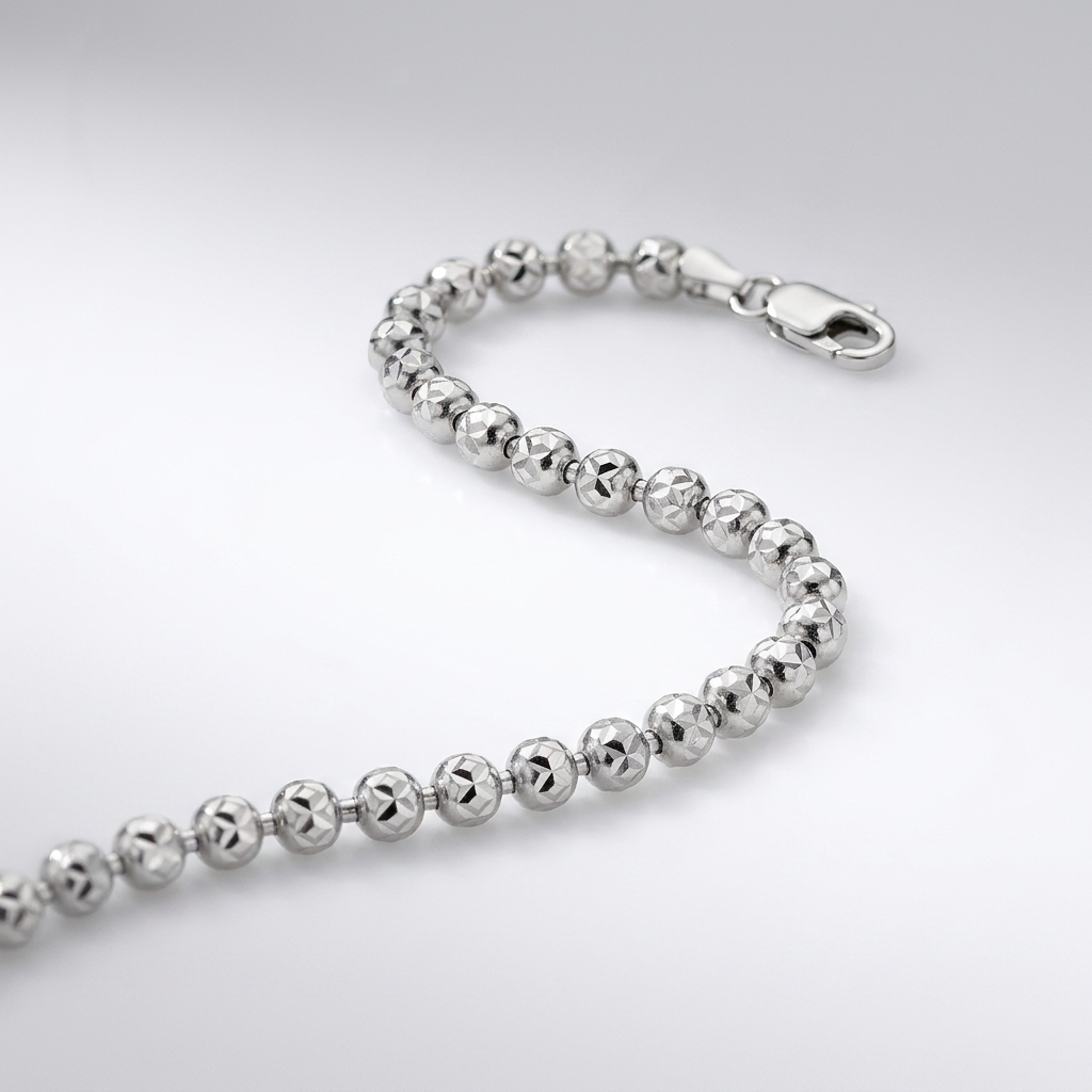 14k White Gold Diamond-Cut Bead Chain 1.2mm DestGlow