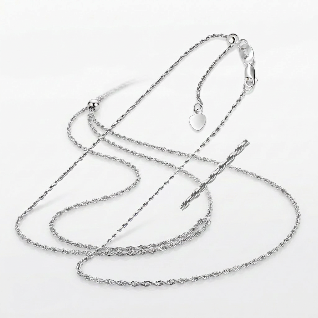 10k White Gold Adjustable Rope Chain 1.0mm DestGlow