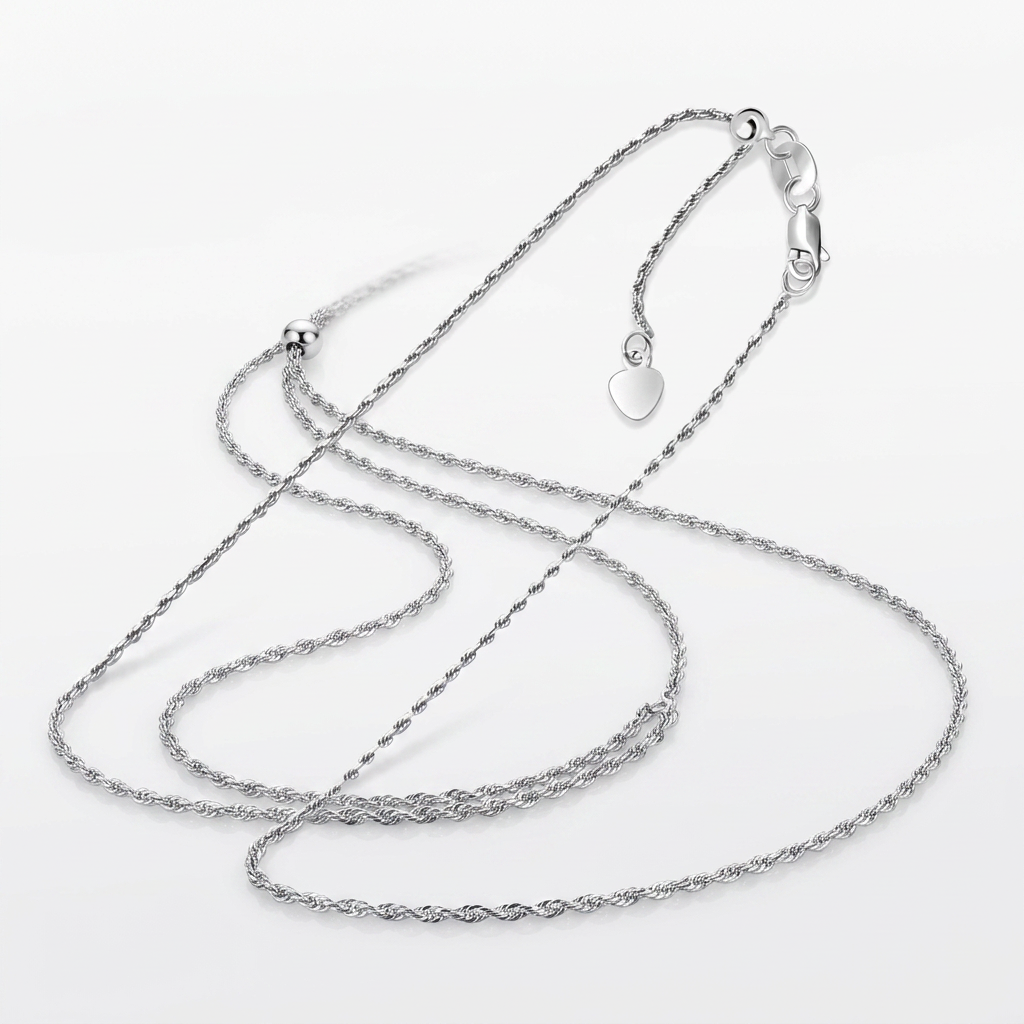 10k White Gold Adjustable Rope Chain 1.0mm DestGlow