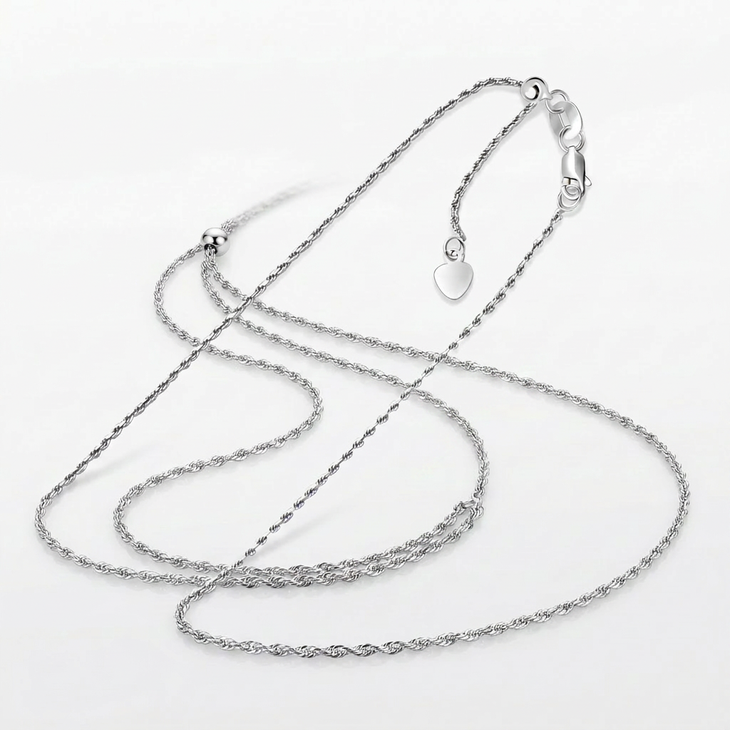 10k White Gold Adjustable Rope Chain 1.0mm DestGlow