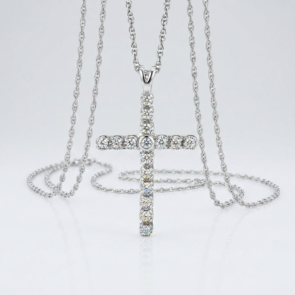 Cross Pendant with Diamonds in Sterling Silver DestGlow