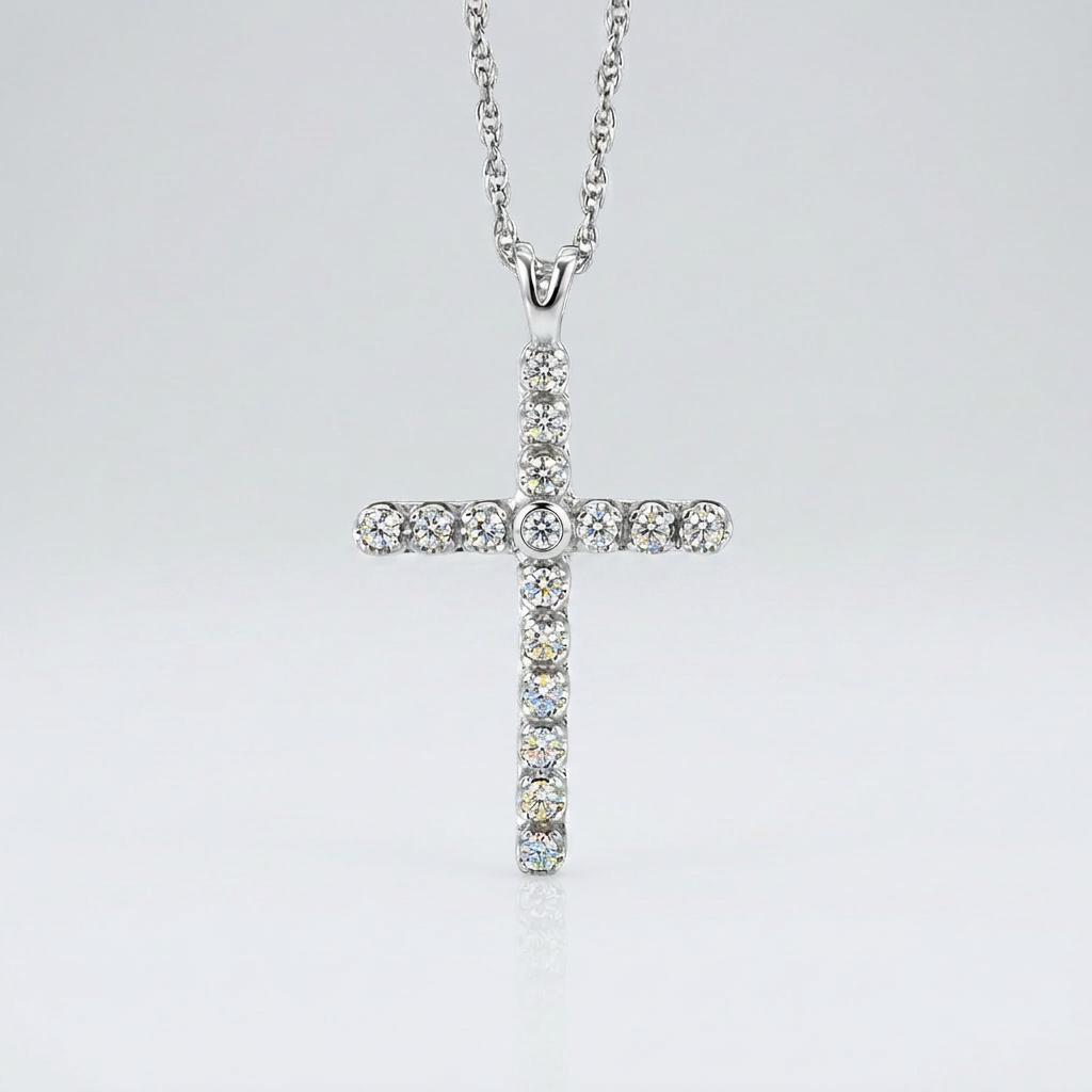 Cross Pendant with Diamonds in Sterling Silver DestGlow