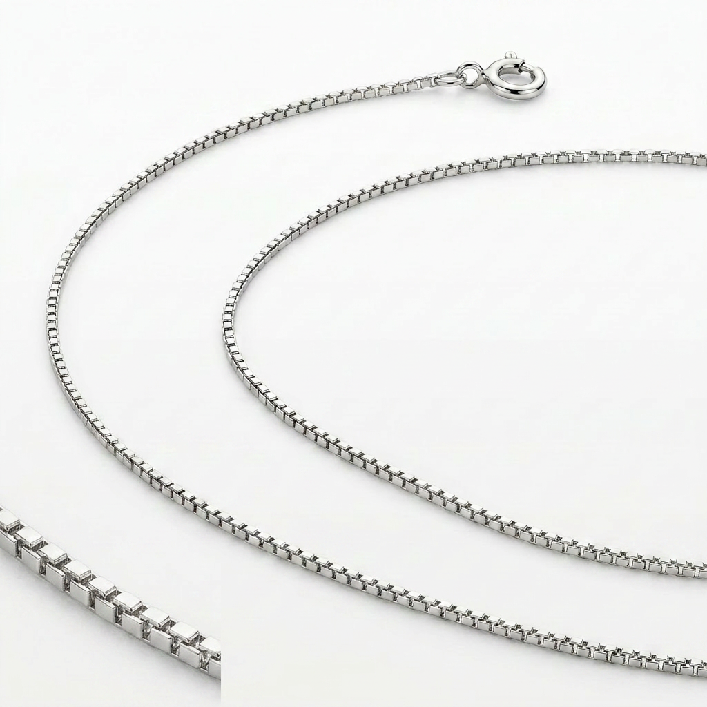14k White Gold Classic Box Chain 0.45 mm DestGlow