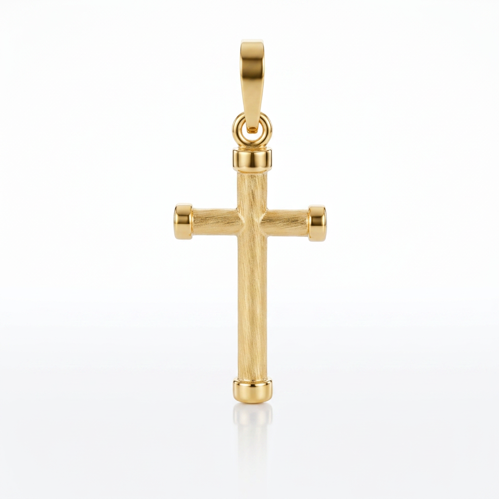 14k Yellow Gold Cross Pendant with Rounded Ends DestGlow