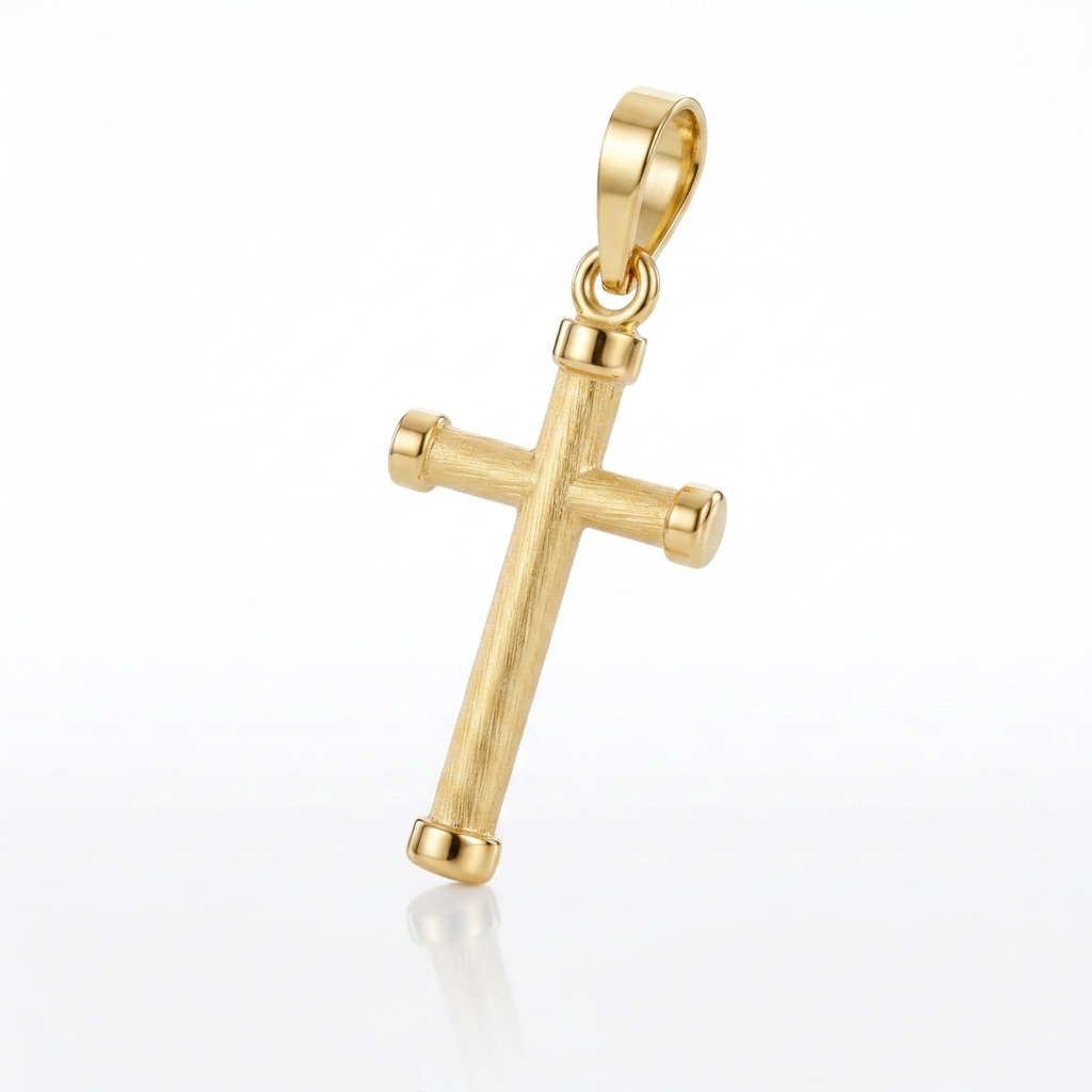 14k Yellow Gold Cross Pendant with Rounded Ends DestGlow
