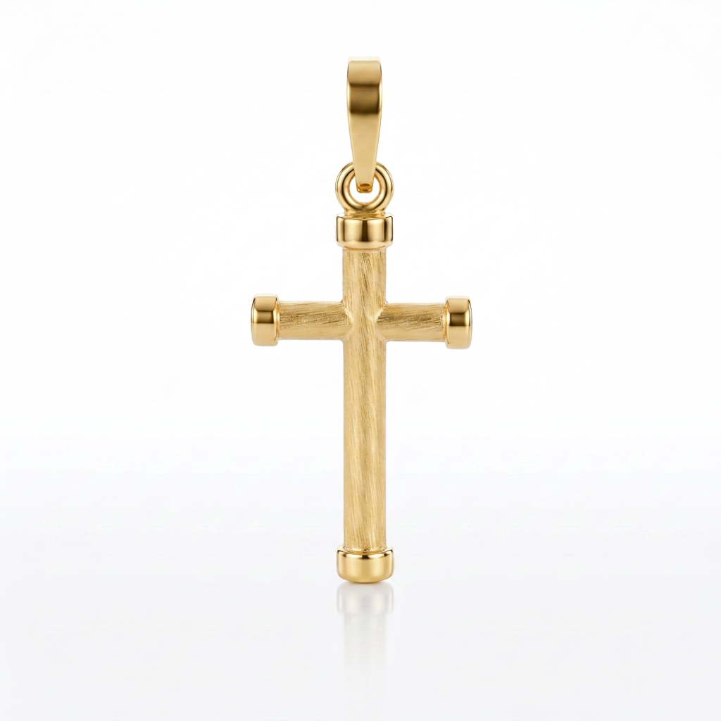 14k Yellow Gold Cross Pendant with Rounded Ends DestGlow