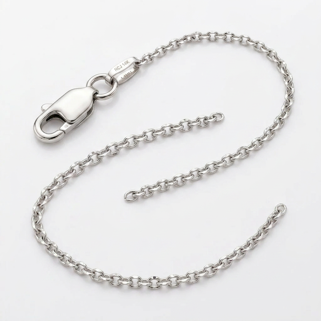14k White Gold Diamond Cut Cable Link Chain 1.1 mm DestGlow