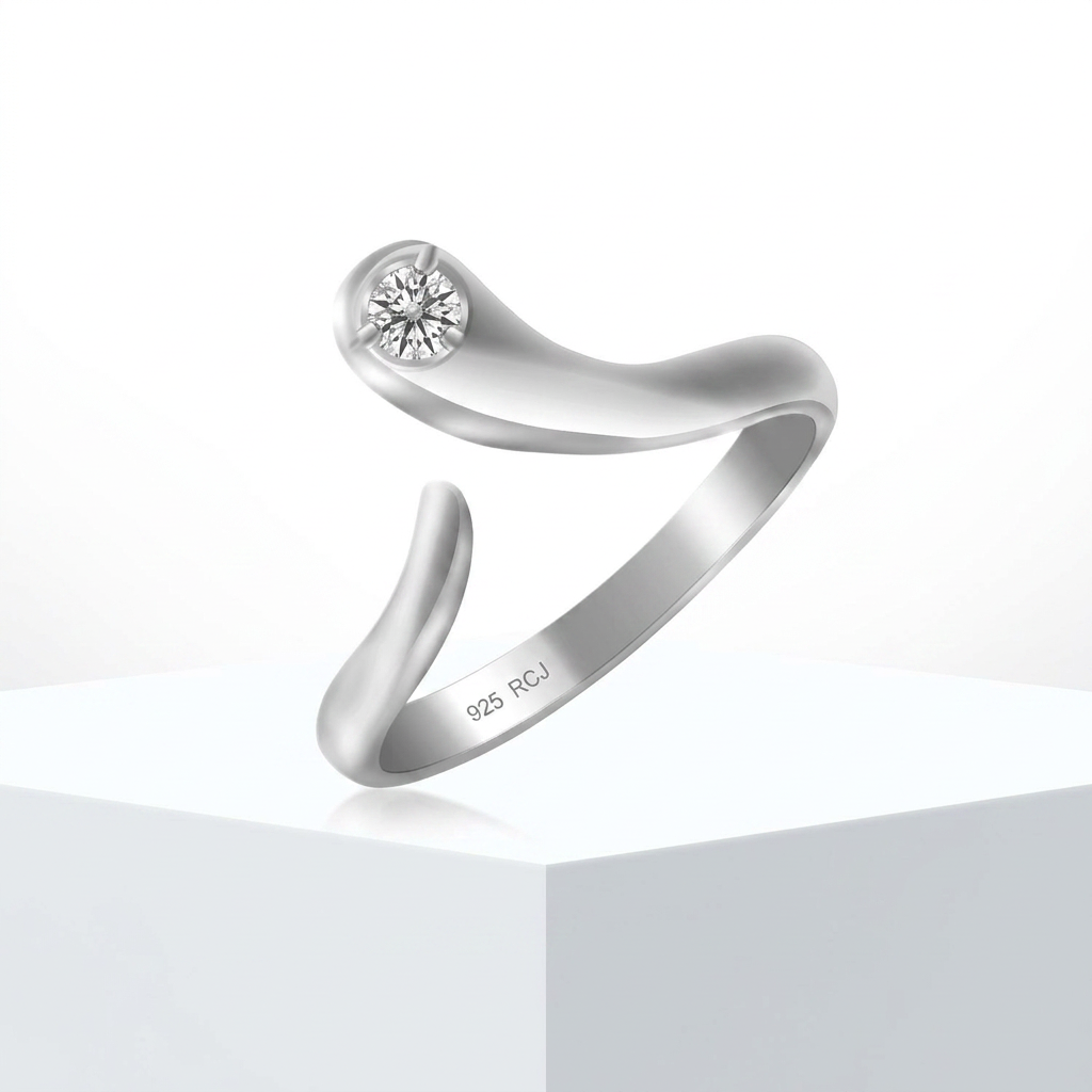 Sterling Silver Rhodium Plated White Cubic Zirconia Accented Shiny Toe Ring DestGlow