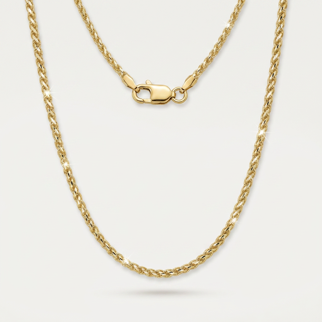 14k Yellow Gold Diamond Cut Round Wheat Chain 1.0mm DestGlow