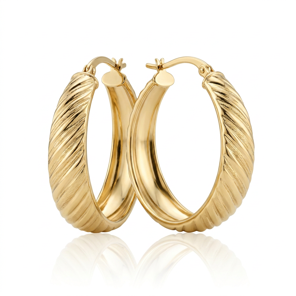 14k Yellow Gold Textured Graduated Twist Hoop Earrings DestGlow