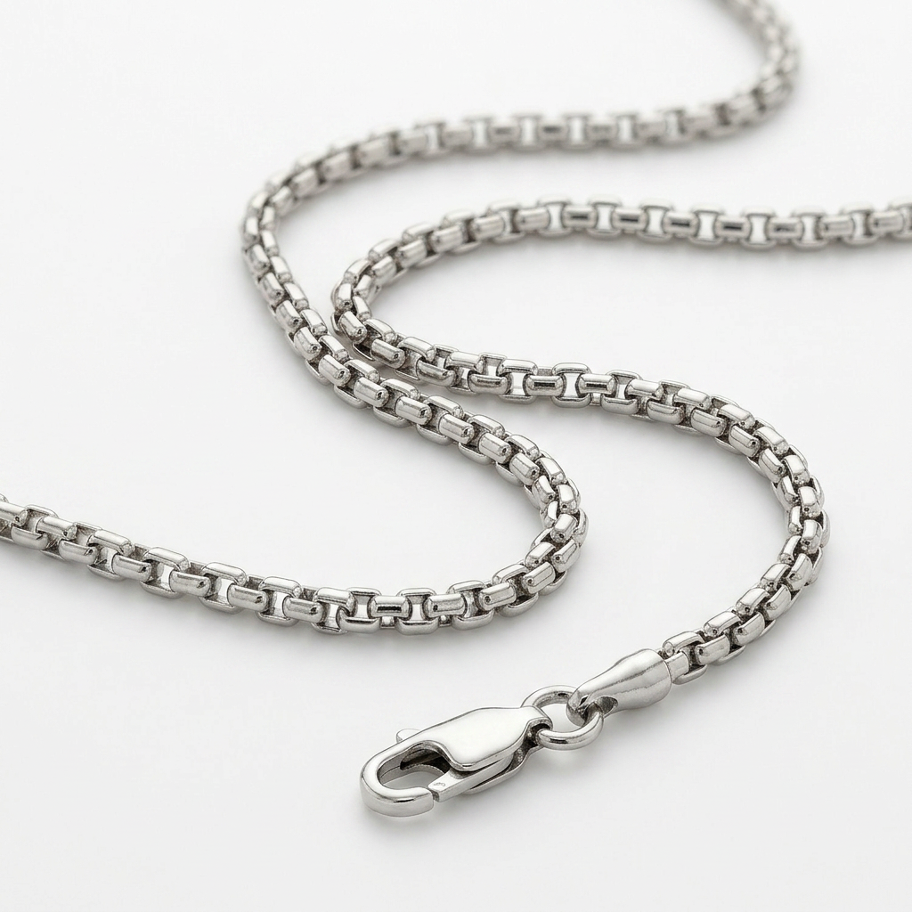14k White Gold Round Box Chain 1.35 mm DestGlow