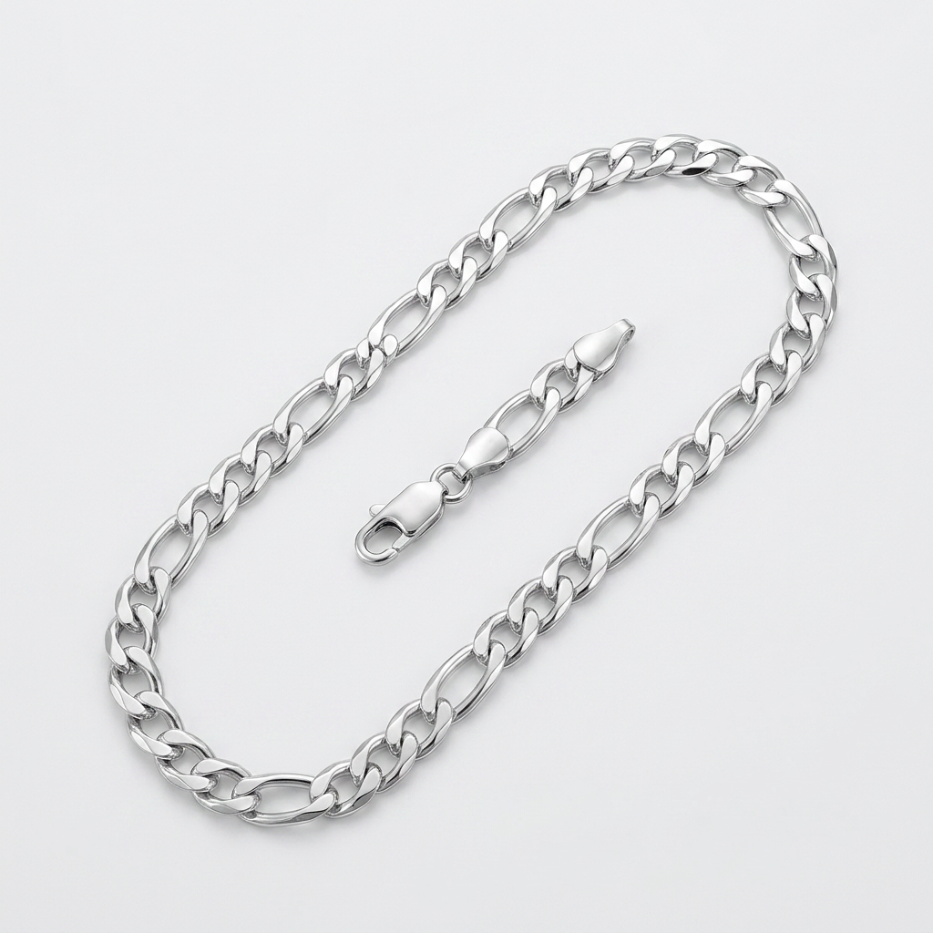 Rhodium Plated 5.5mm Sterling Silver Figaro Style Chain