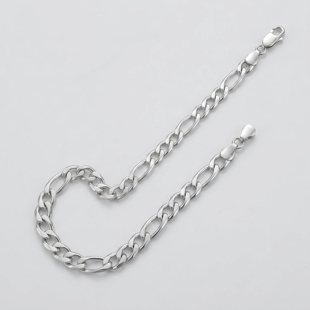Rhodium Plated 5.5mm Sterling Silver Figaro Style Chain DestGlow