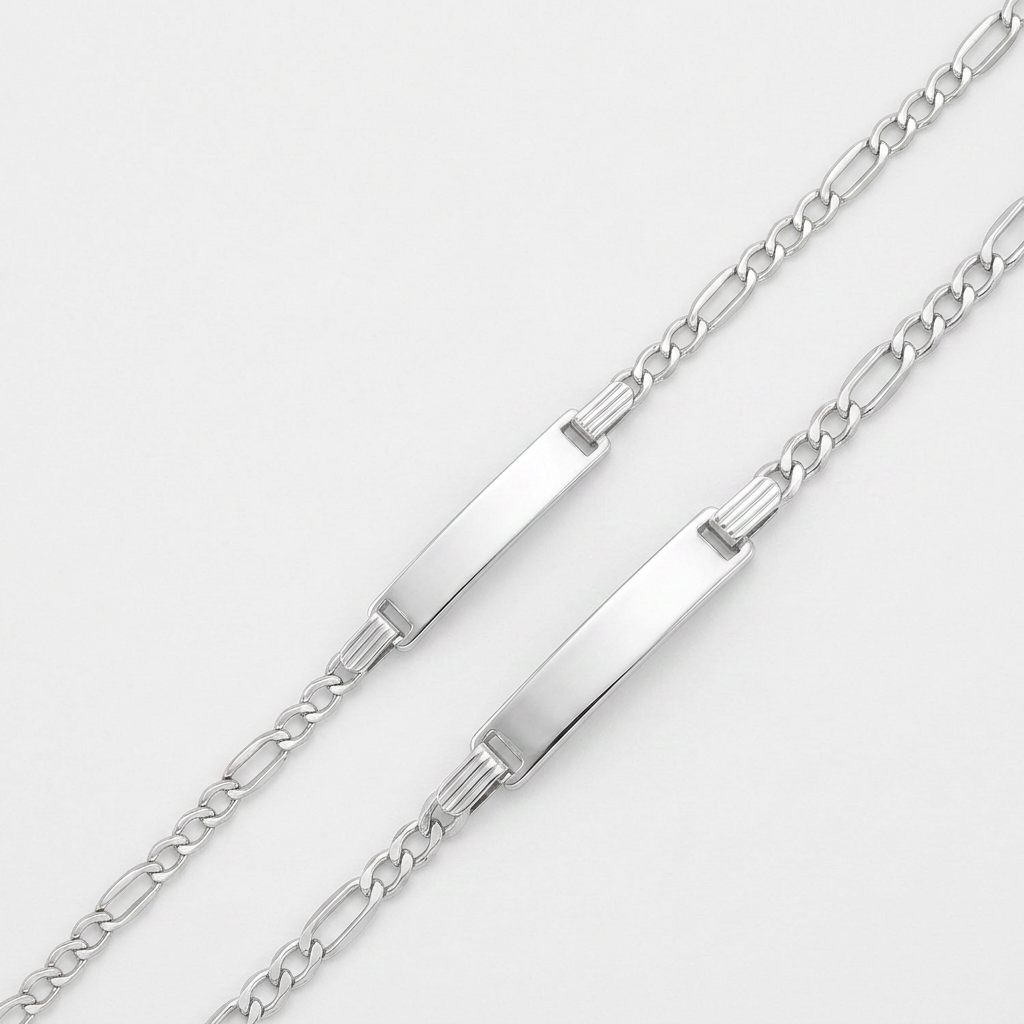 14k White Gold Figaro Chain Fancy Children&