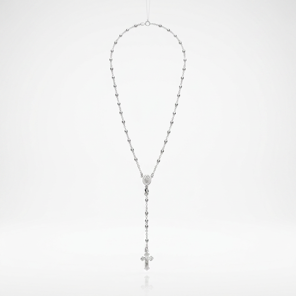 Fine Rosary Chain and Bead Necklace in Sterling Silver