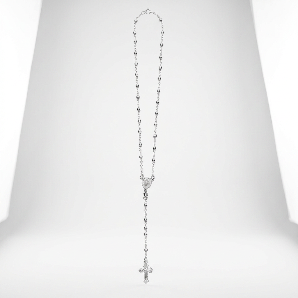 Fine Rosary Chain and Bead Necklace in Sterling Silver