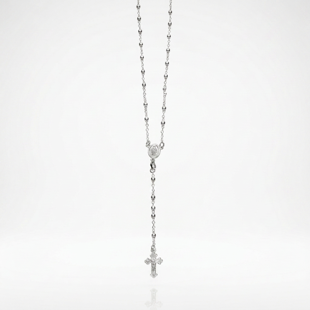 Fine Rosary Chain and Bead Necklace in Sterling Silver
