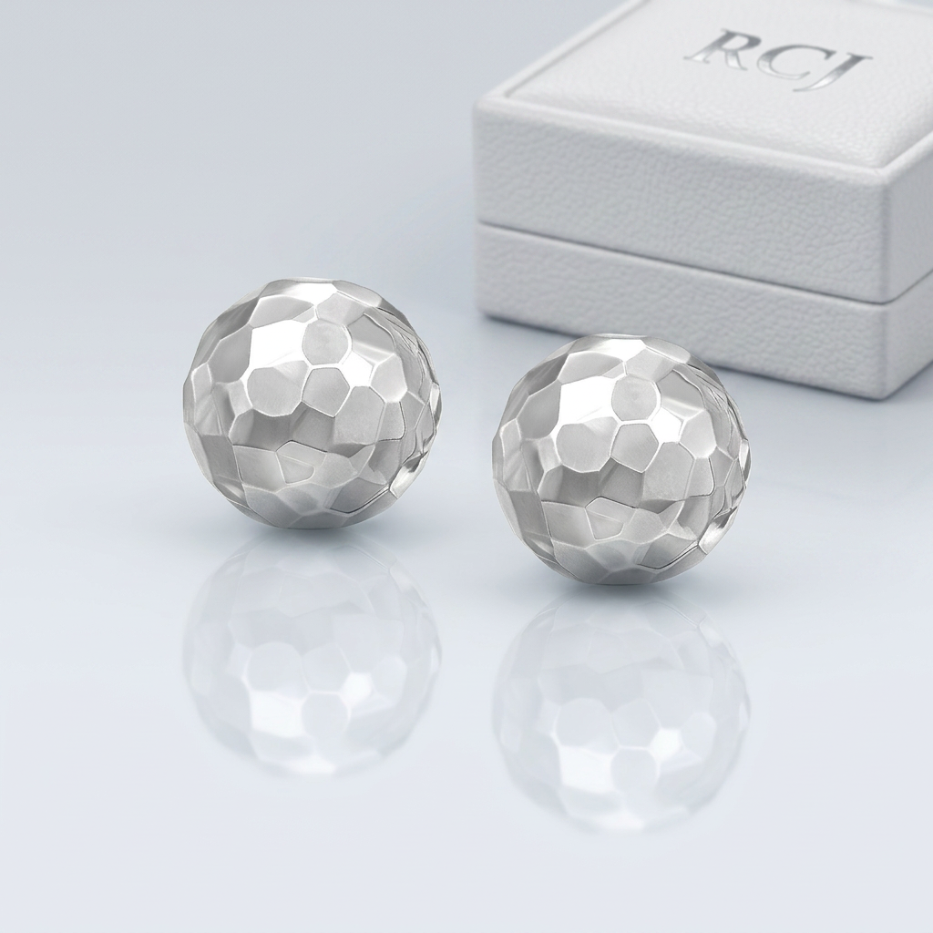14k White Gold 7mm Round Faceted Style Stud Earrings DestGlow