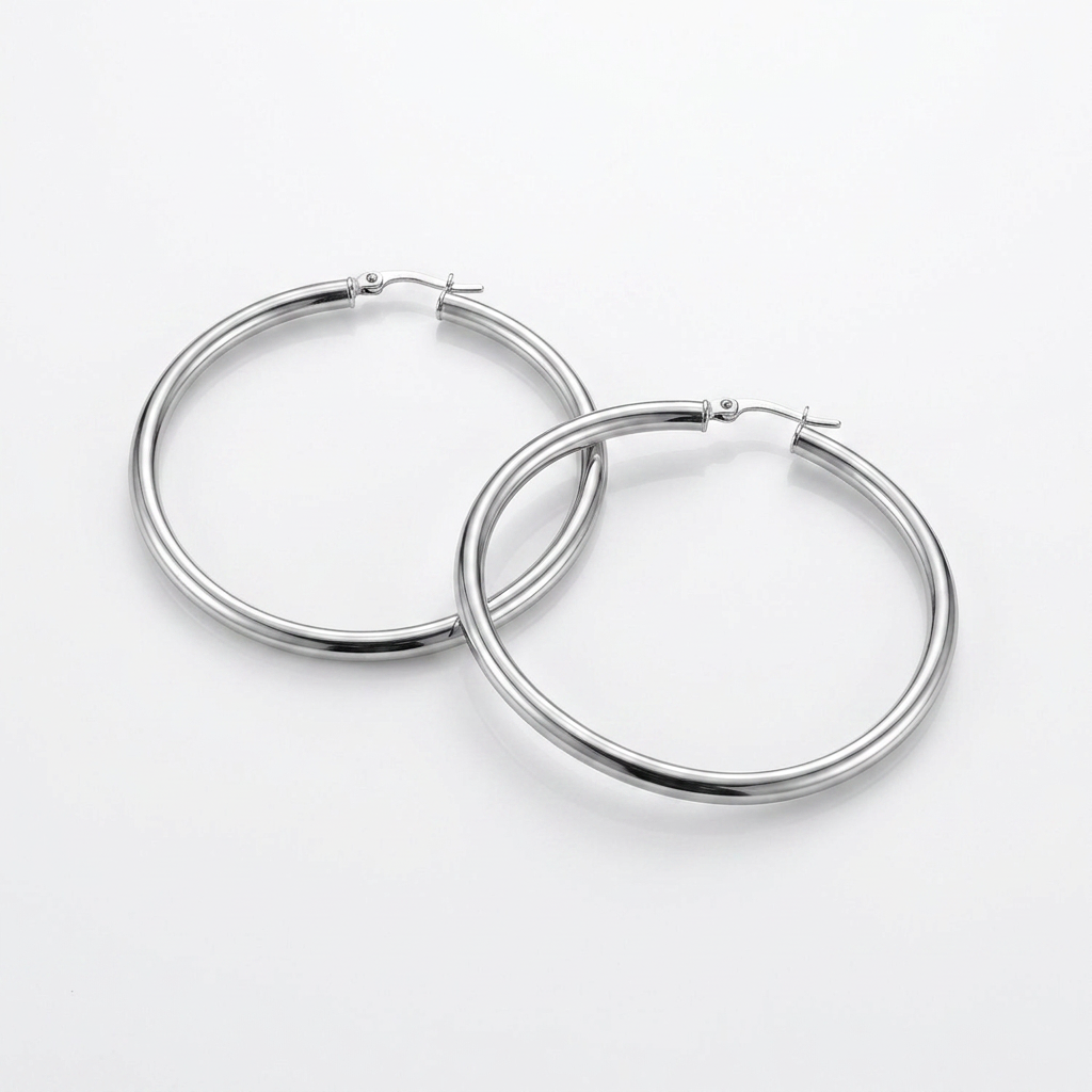 10k White Gold Polished Hoop Earrings (25 mm)