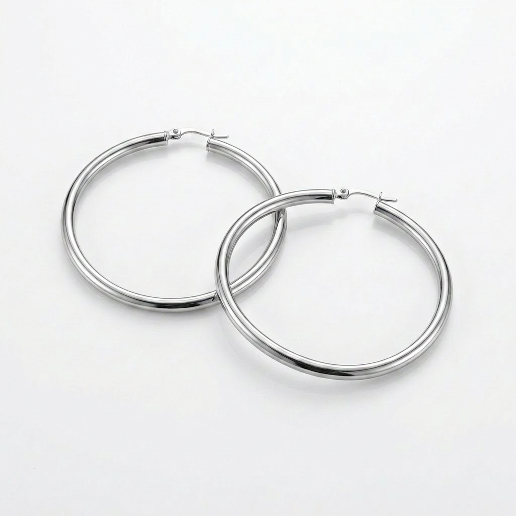 10k White Gold Polished Hoop Earrings (25 mm)