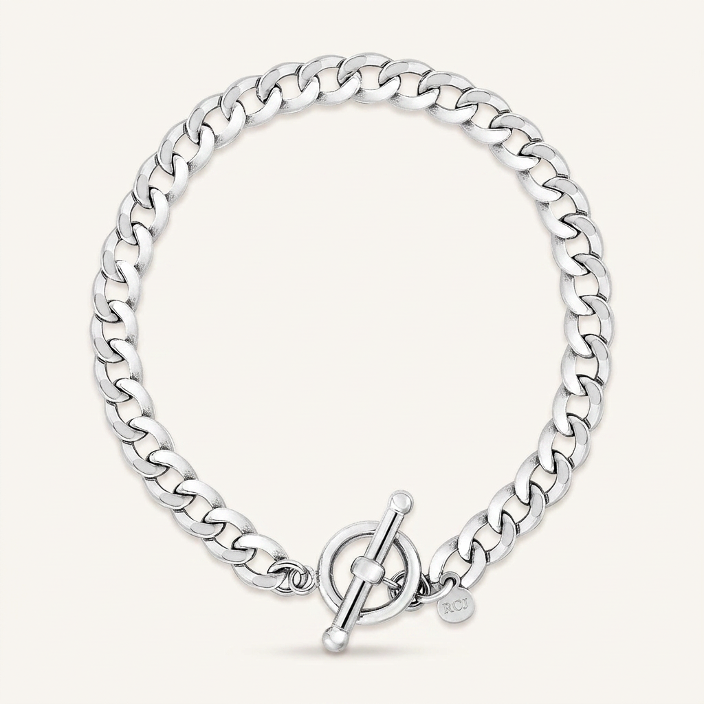 Sterling Silver Polished Wide Link Toggle Bracelet