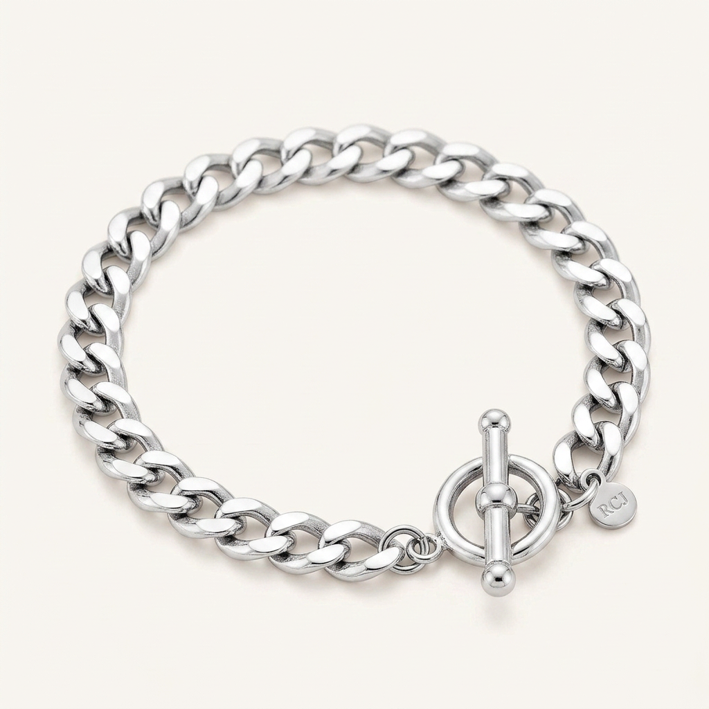 Sterling Silver Polished Wide Link Toggle Bracelet