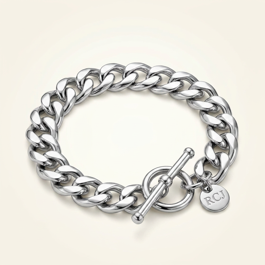Sterling Silver Polished Wide Link Toggle Bracelet DestGlow