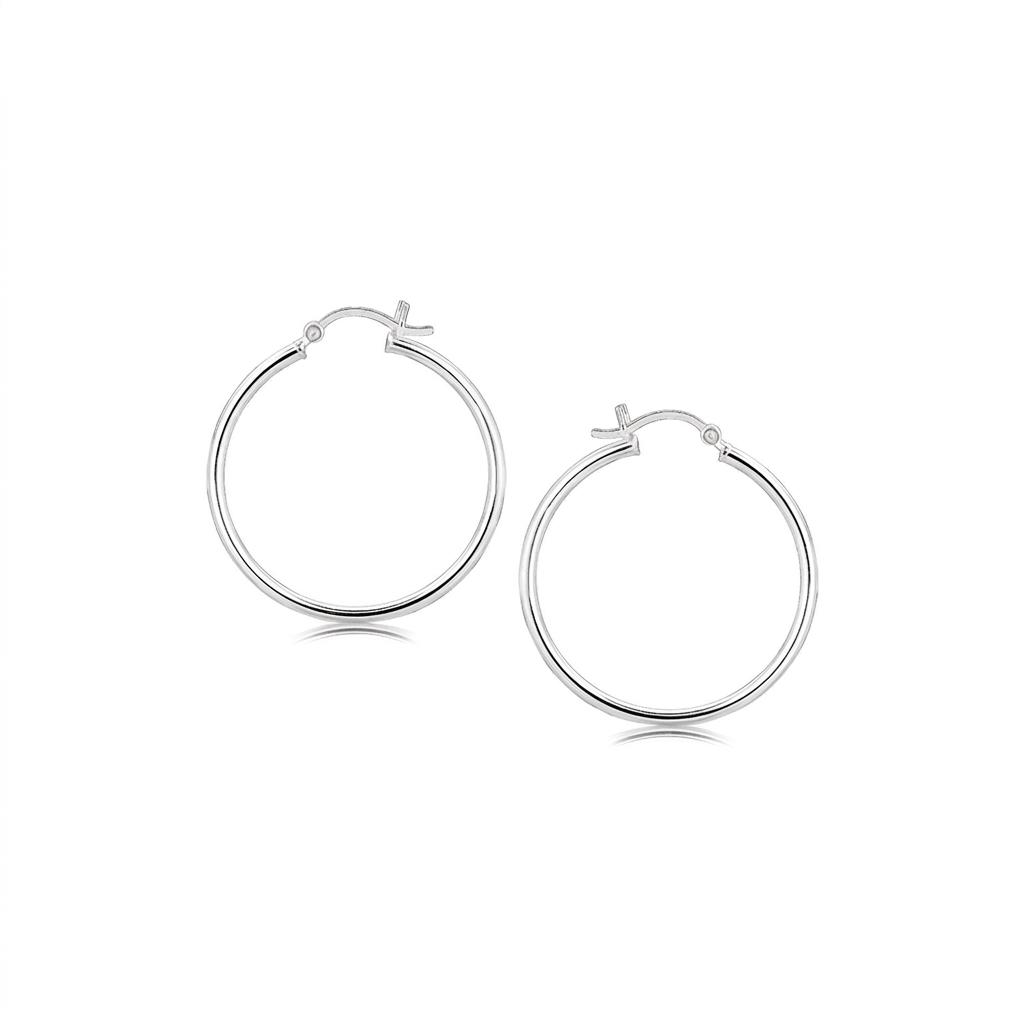 Sterling Silver Thin Polished Hoop Style Earrings with Rhodium Plating (30mm) DestGlow