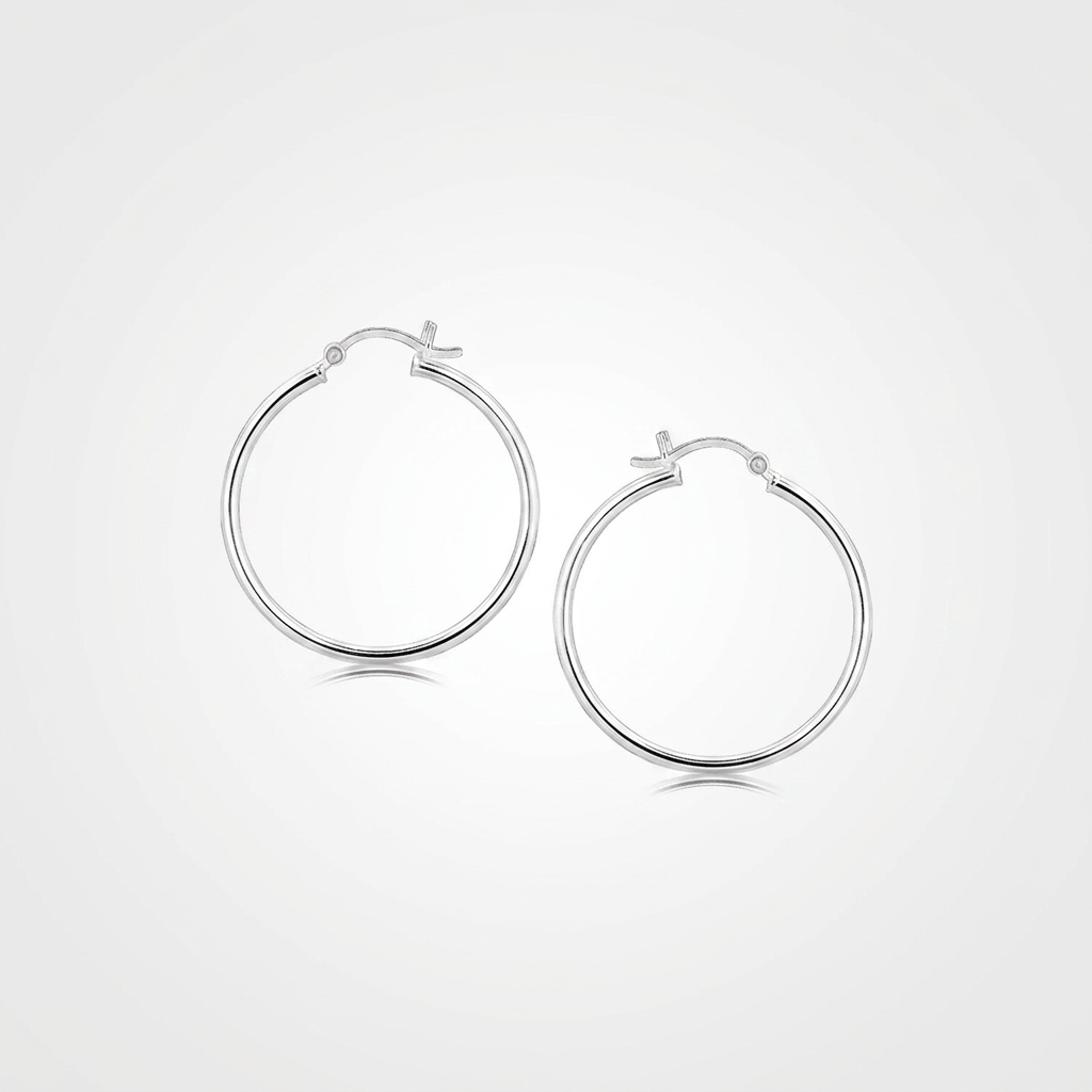 Sterling Silver Thin Polished Hoop Style Earrings with Rhodium Plating (30mm) DestGlow