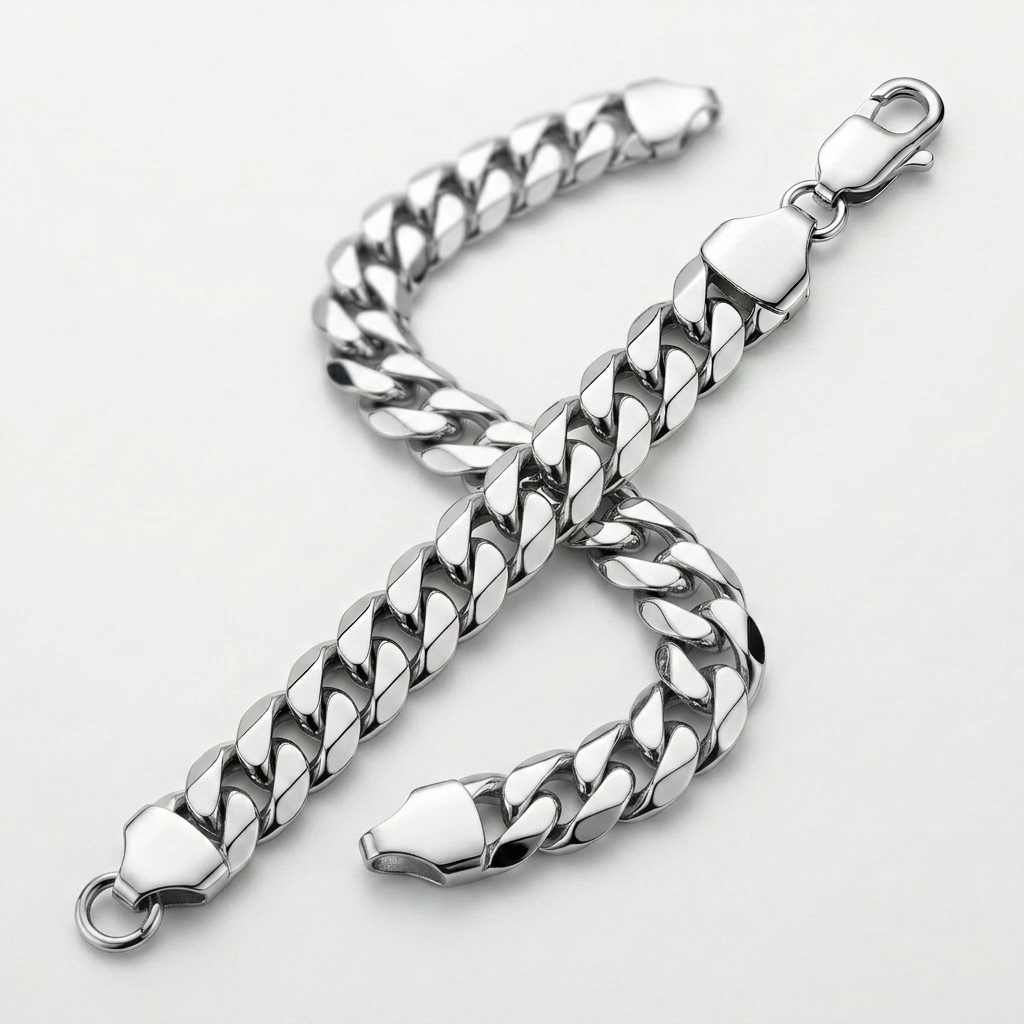 Rhodium Plated 13.6mm Sterling Silver Curb Style Bracelet