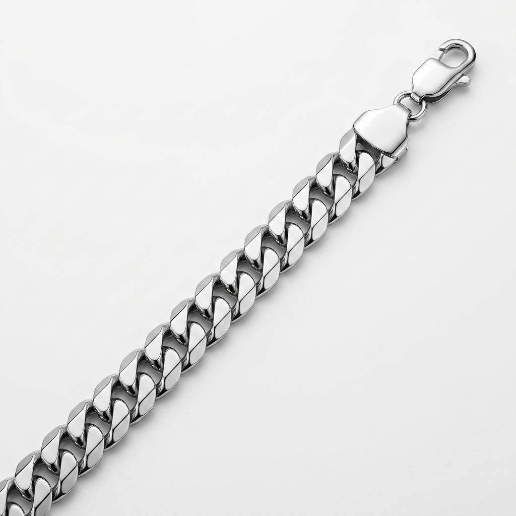 Rhodium Plated 13.6mm Sterling Silver Curb Style Bracelet