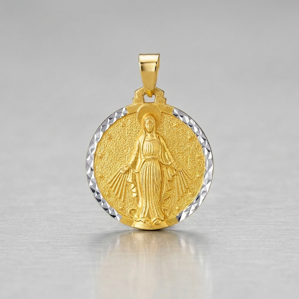 14k Two Tone Gold Round Religious Medal Pendant DestGlow